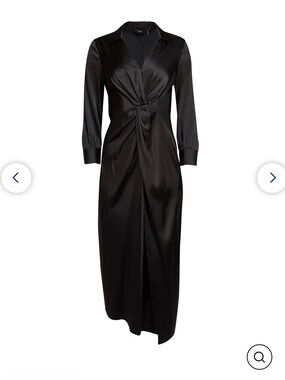 Theory Black "Twist in Satin" Midi Dress